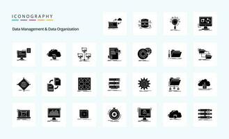 25 Data Management And Data Organization Solid Glyph icon pack vector