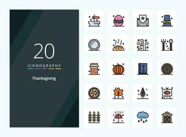 20 Thanks Giving line Filled icon for presentation vector