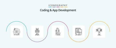Coding And App Development Line 5 Icon Pack Including app. bot. science. flask vector