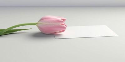 Blank paper note and flower for text copy space background photo
