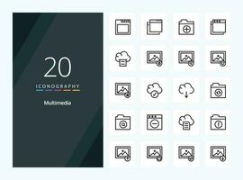 20 icono de esquema multimedia para presentación vector