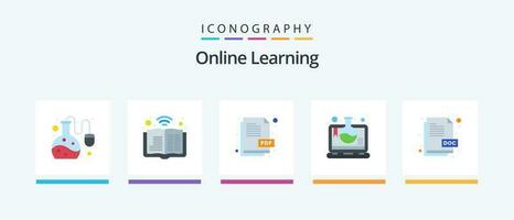Online Learning Flat 5 Icon Pack Including document. doc extension. file. doc. online science education. Creative Icons Design vector