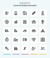 Creative Tourism And Outdoor Recreation 25 OutLine icon pack  Such As spoon. lunch. rope. fire. campfire vector