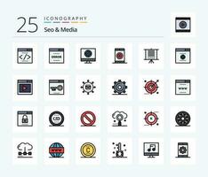 Seo and Media 25 Line Filled icon pack including performance. mobile. search. media. web vector