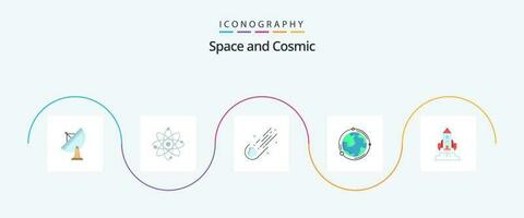 Space Flat 5 Icon Pack Including globe. comet. molecule. space. astronomy vector