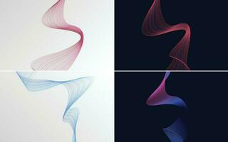 Set of 4 geometric wave pattern background Abstract waving line vector