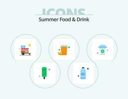 verano comida y bebida plano icono paquete 5 5 icono diseño. jugo. bebida. hielo. naranja jugo. Fruta vector