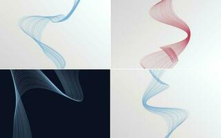 Set of 4 geometric wave pattern background Abstract waving line vector