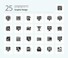 Graphic Design 25 Solid Glyph icon pack including computer . color fill. designing tool . color drop . bucket vector