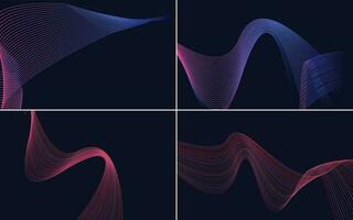 Set of 4 geometric wave pattern background Abstract waving line vector