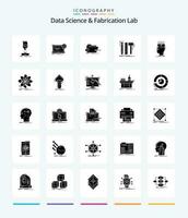 creativo datos Ciencias y fabricación laboratorio 25 glifo sólido negro icono paquete tal como digital. diseño. ingeniería. técnico. skrewdriver vector