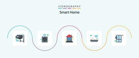 Smart Home Flat 5 Icon Pack Including tub. house. plug. bath. smart vector