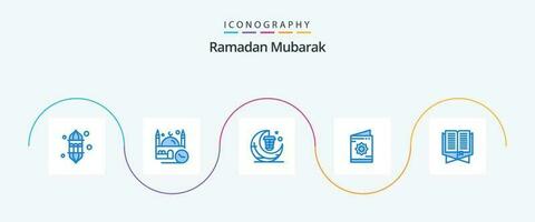 Ramadan Blue 5 Icon Pack Including ramadan. card. pray. cresent. lamp vector