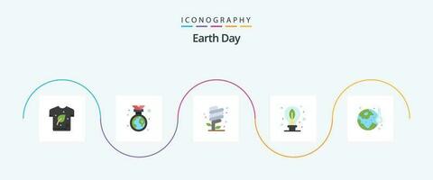 Earth Day Flat 5 Icon Pack Including leaf. day. environment. earth. environmental protection vector