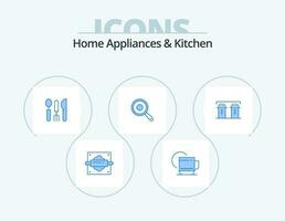 Home Appliances And Kitchen Blue Icon Pack 5 Icon Design. paper. griddle. cutlery. kitchen. pan vector