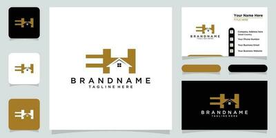 Alphabet letters Initials Monogram logo EH, HE, E and H with business card design Premium Vector