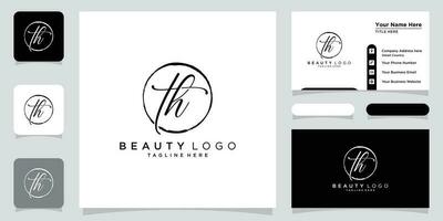 TH Initial handwriting logo vector with business card design Premium Vector