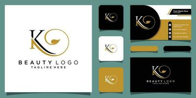 Initial letter K with leaf luxury logo. green leaf logo with business card design Premium Vector