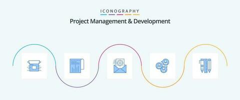 Project Management And Development Blue 5 Icon Pack Including modern. focus. report. business. integration vector