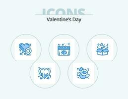 san valentin día azul icono paquete 5 5 icono diseño. corazón. caja. corazón ubicación. película. corazón vector