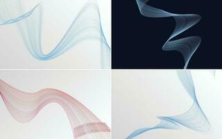 Set of 4 geometric wave pattern background Abstract waving line vector