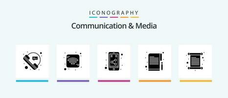 Communication And Media Glyph 5 Icon Pack Including invitation. paper. internet. writer. editorial. Creative Icons Design vector