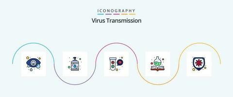 Virus Transmission Line Filled Flat 5 Icon Pack Including safety. bacteria. medicine book. handbook vector