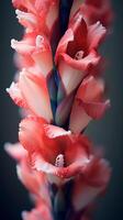 Gladioli gladiolus photo wallpaper background. AI Generated