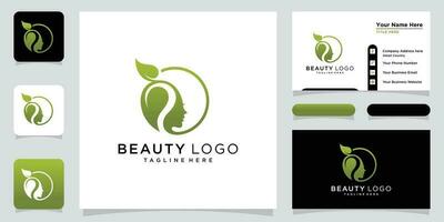 Beauty logo with woman style and business card design template Premium Vector