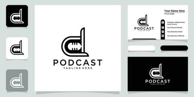 Letter D with podcast logo template illustration. Premium Vector