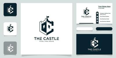 Vector illustration of castle logo design emblem, palace, fortress and business card design template Premium Vector