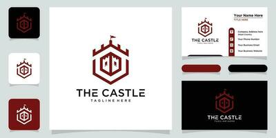 Vector illustration of castle logo design emblem, palace, fortress and business card design template Premium Vector