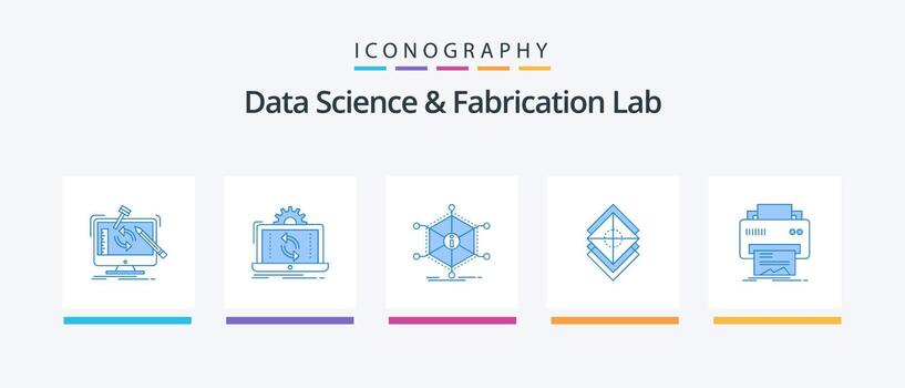 datos Ciencias y fabricación laboratorio azul 5 5 icono paquete incluso capas. arreglar. informes recursos. información creativo íconos diseño vector