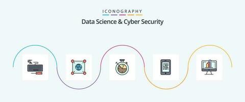 Data Science And Cyber Security Line Filled Flat 5 Icon Pack Including computer. secure. measure. data. mobile vector