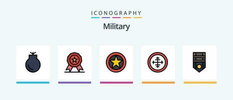 militar línea lleno 5 5 icono paquete incluso soldado. militar. ejército. insignia. objetivo. creativo íconos diseño vector