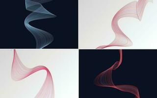 Set of 4 geometric wave pattern background Abstract waving line vector