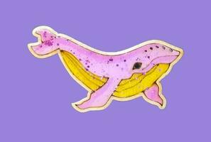 A pink whale with a golden belly. With sequins vector