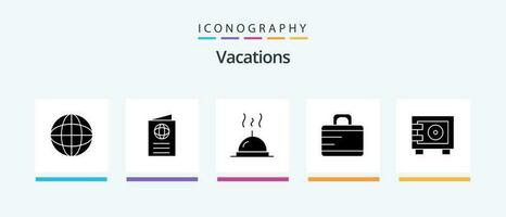 Vacations Glyph 5 Icon Pack Including suitcase. bag . passport . food. Creative Icons Design vector