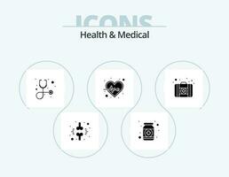 Health And Medical Glyph Icon Pack 5 Icon Design. first aid. pulse. health. heart. stethoscope vector