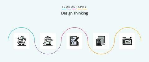 Design Thinking Line Filled Flat 5 Icon Pack Including email. document. paper. drawing. document vector