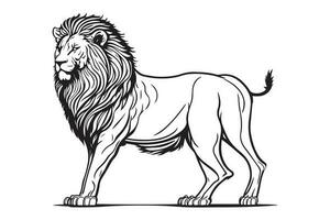 Lion black outline vector on white background.