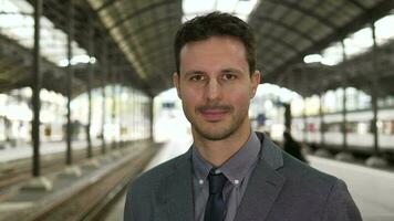 Portrait Of Young Successful Attractive Businessman Looking at Camera video