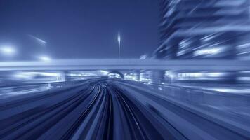 Time Lapse of Train Railroad View Driving Through Modern Urban City Buildings Business District In Rush Hour Traffic video