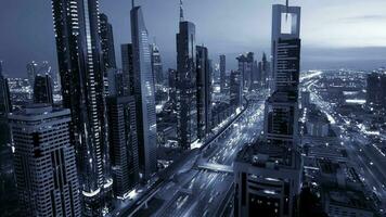 Time lapse of modern futuristic urban city skyline buildings and road cars traffic video