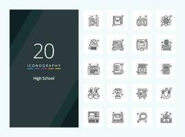 20 High School Outline icon for presentation vector