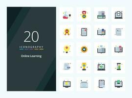 20 Online Learning Flat Color icon for presentation vector