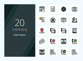 20 Help And Support line Filled icon for presentation vector