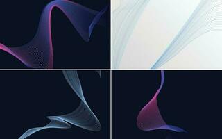 Set of 4 geometric wave pattern background Abstract waving line vector