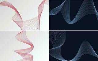 Set of 4 geometric wave pattern background Abstract waving line vector