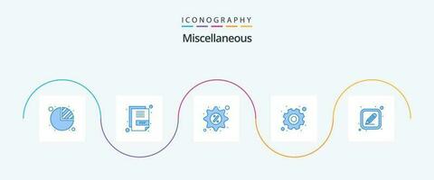 Miscellaneous Blue 5 Icon Pack Including pen. discount. setup. gear vector